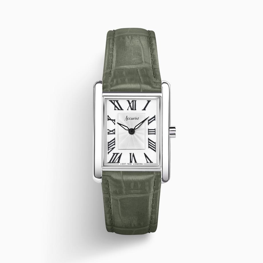 Accurist Accurist Rectangle Ladies Watch Gift Set 26mm | Black Leather Strap | Green Leather Strap