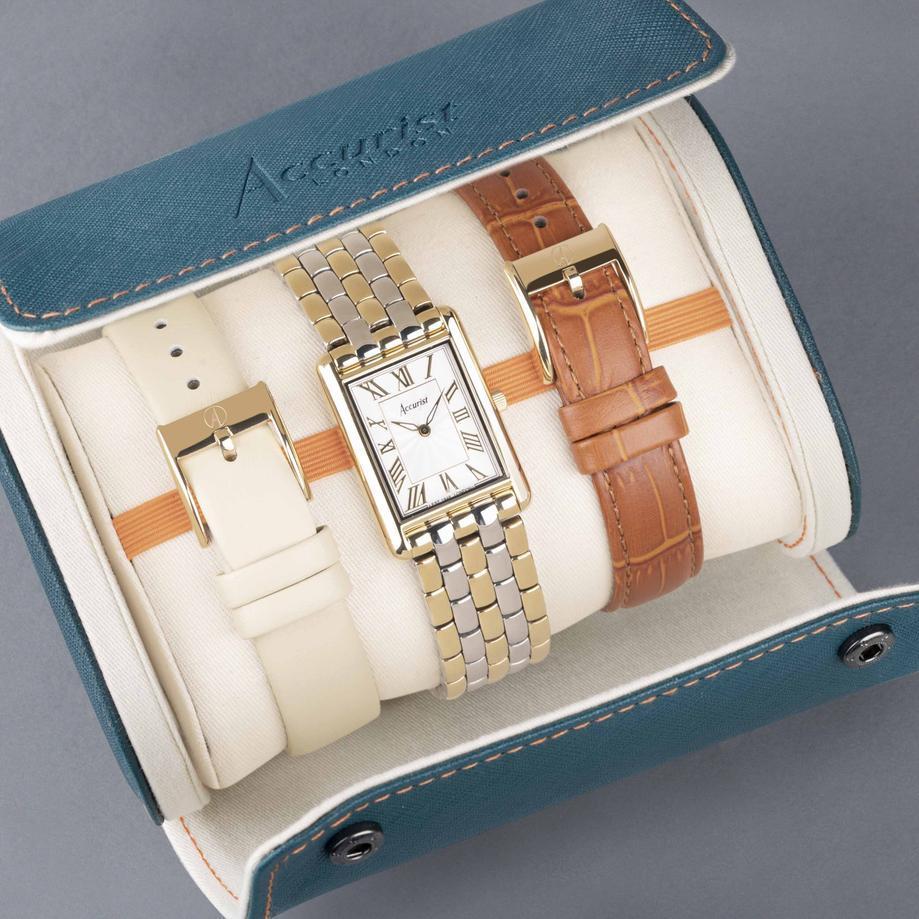 Accurist Accurist Rectangle Ladies Watch Gift Set 26mm | Tan Leather Strap | Taupe Leather Strap