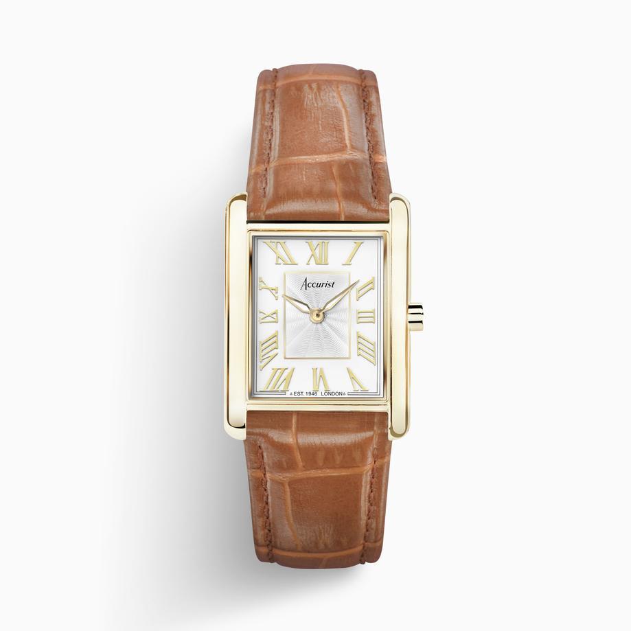 Accurist Accurist Rectangle Ladies Watch Gift Set 26mm | Tan Leather Strap | Taupe Leather Strap