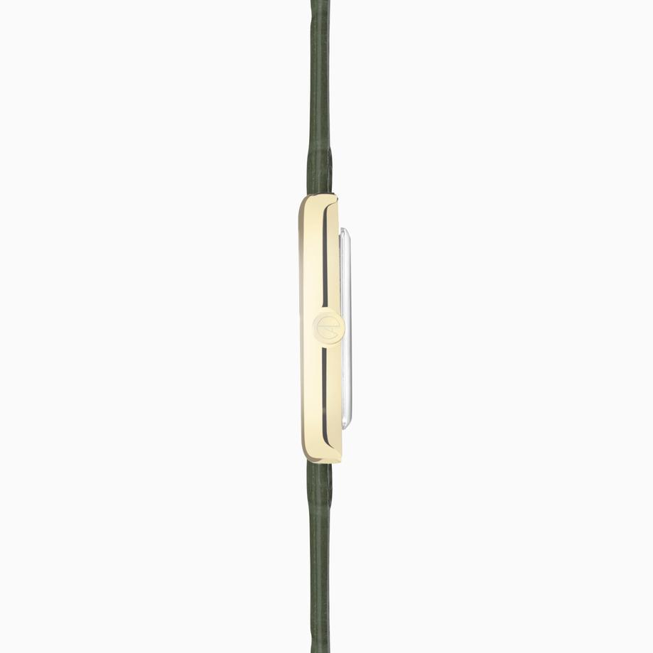 Accurist Accurist Rectangle Ladies Watch | Gold Case & Green Leather Strap With White Dial | 26mm