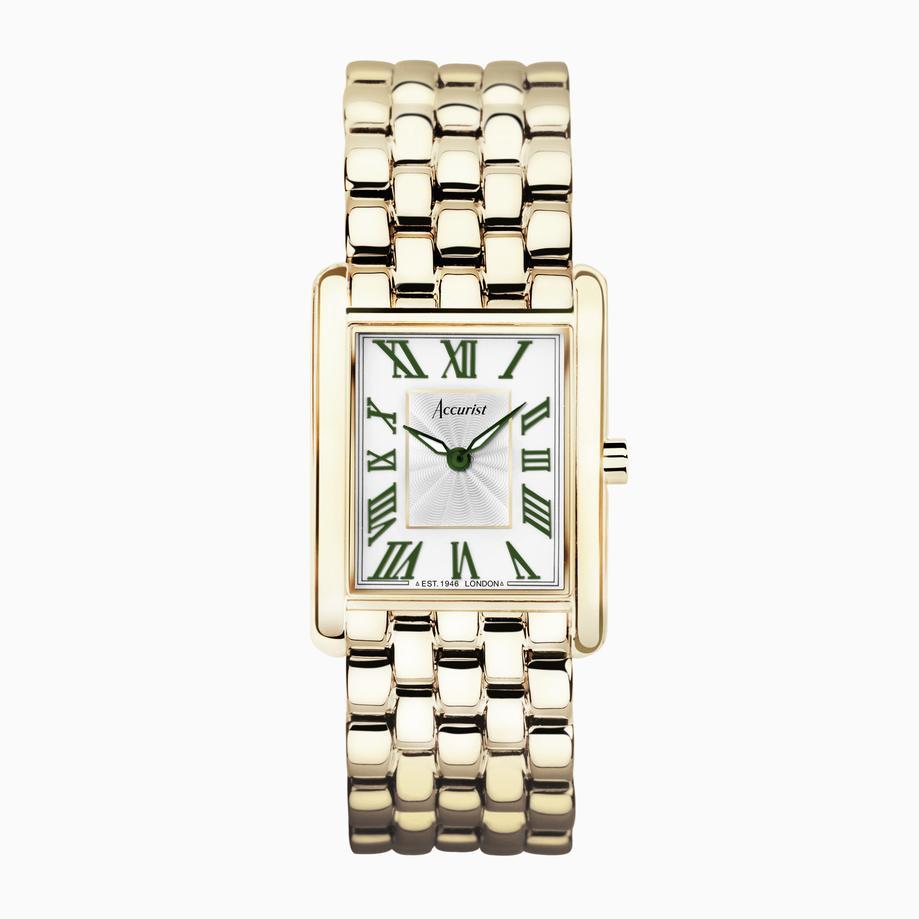 accurist Accurist Rectangle Ladies Watch | Gold Case & Stainless Steel Bracelet with White Dial | 26mm