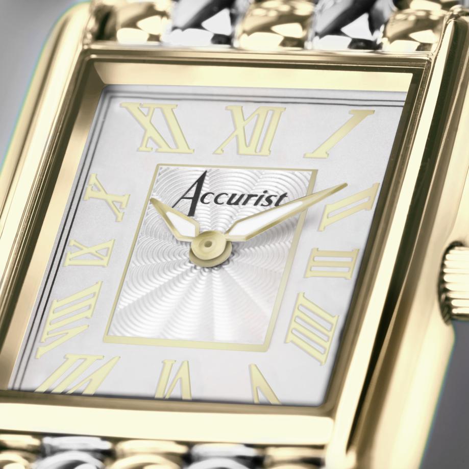 Accurist Accurist Rectangle Ladies Watch | Gold Case & Two Tone Stainless Steel Bracelet With White Dial | 26mm