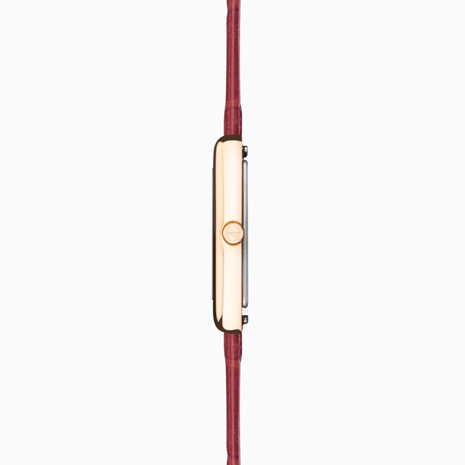 Accurist Accurist Rectangle Ladies Watch | Rose Gold Case & Burgundy Leather Strap With White Dial | 26mm