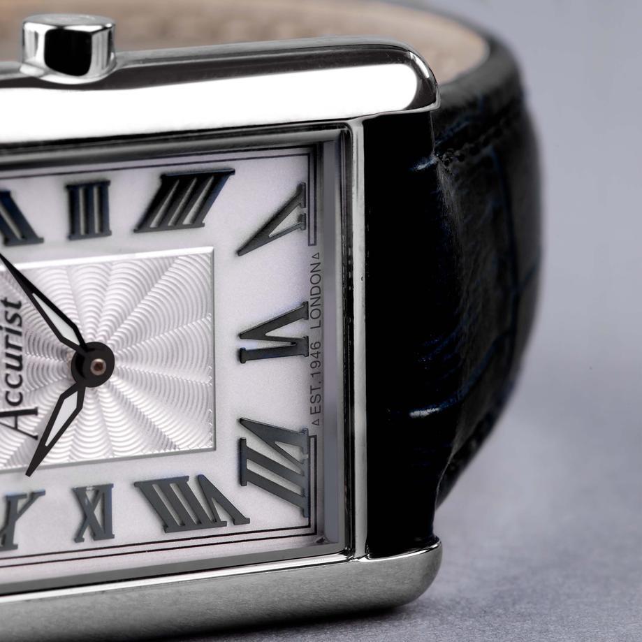 Accurist Accurist Rectangle Ladies Watch | Silver Case & Black Leather Strap With White Dial | 26mm
