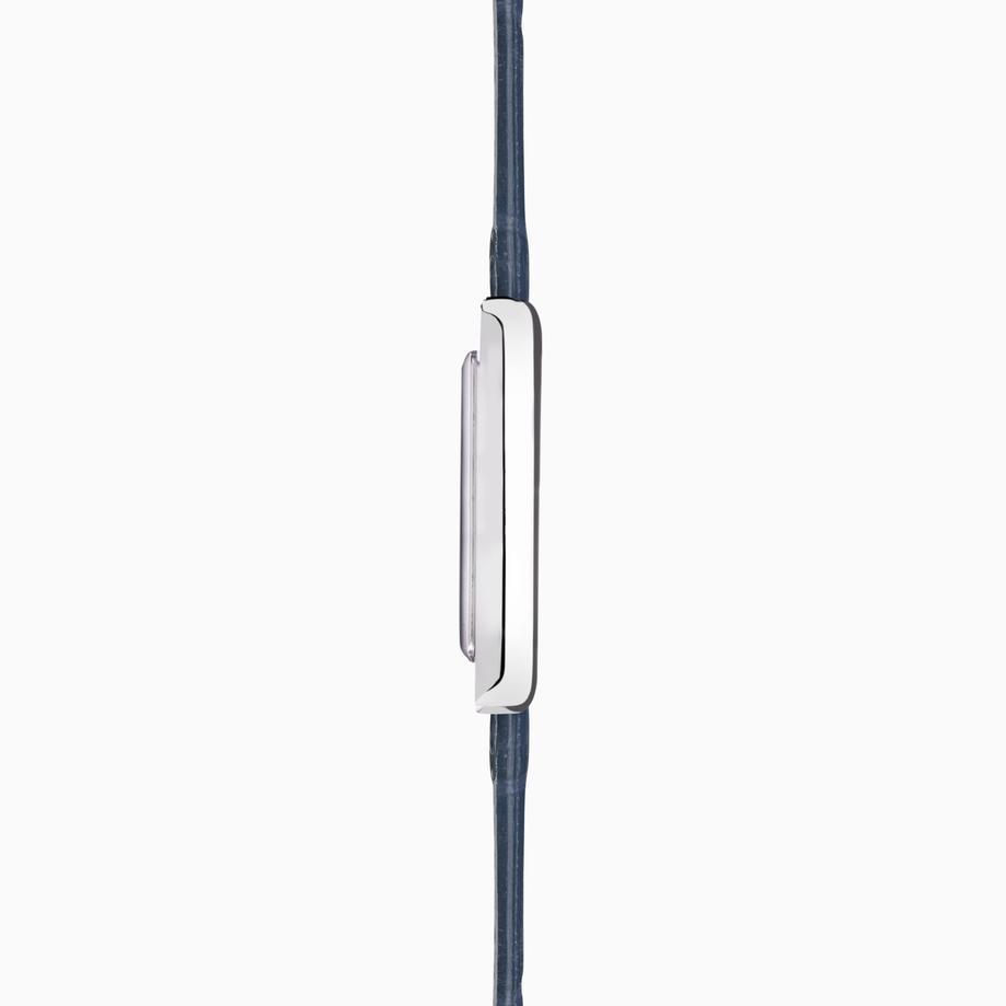 Accurist Accurist Rectangle Ladies Watch | Silver Case & Blue Leather Strap With White Dial | 26mm