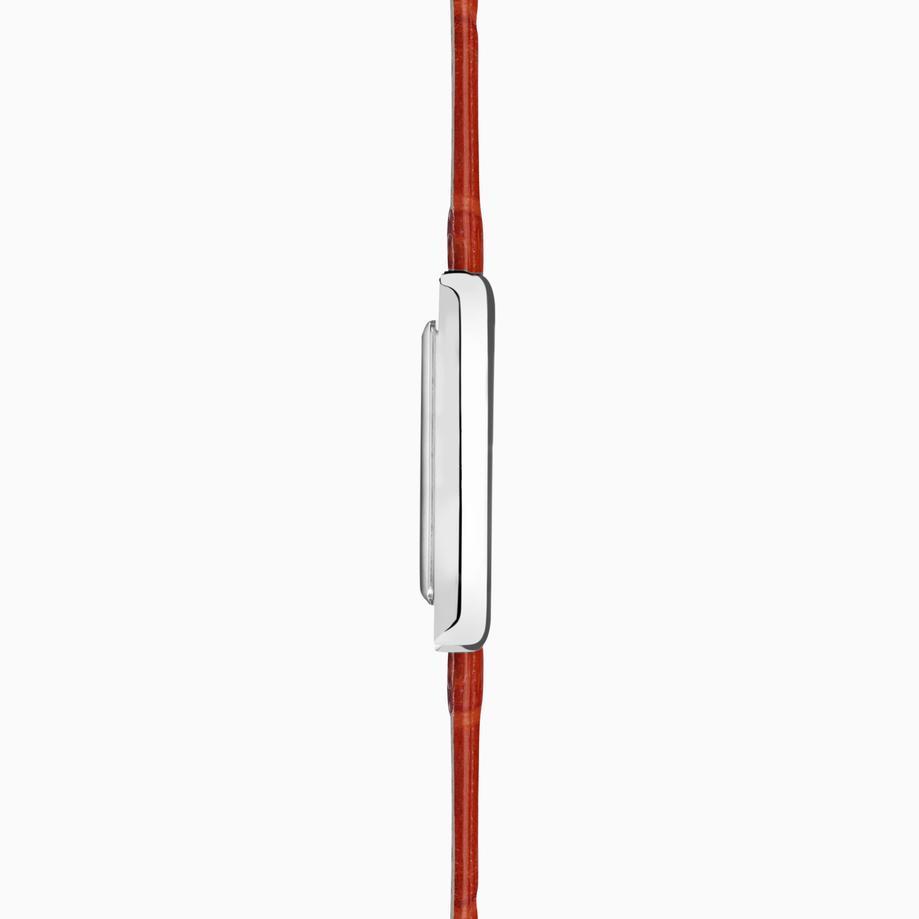Accurist Accurist Rectangle Ladies Watch | Silver Case & Red Leather Strap With White Dial | 26mm