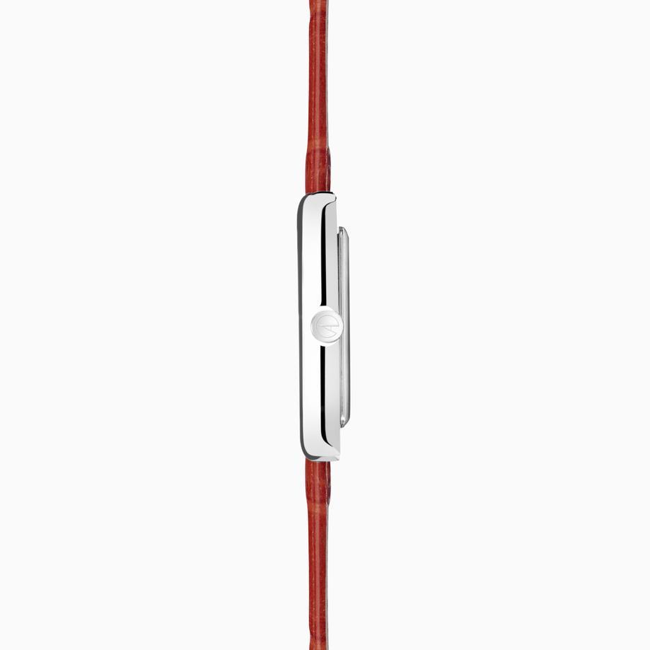 Accurist Accurist Rectangle Ladies Watch | Silver Case & Red Leather Strap With White Dial | 26mm