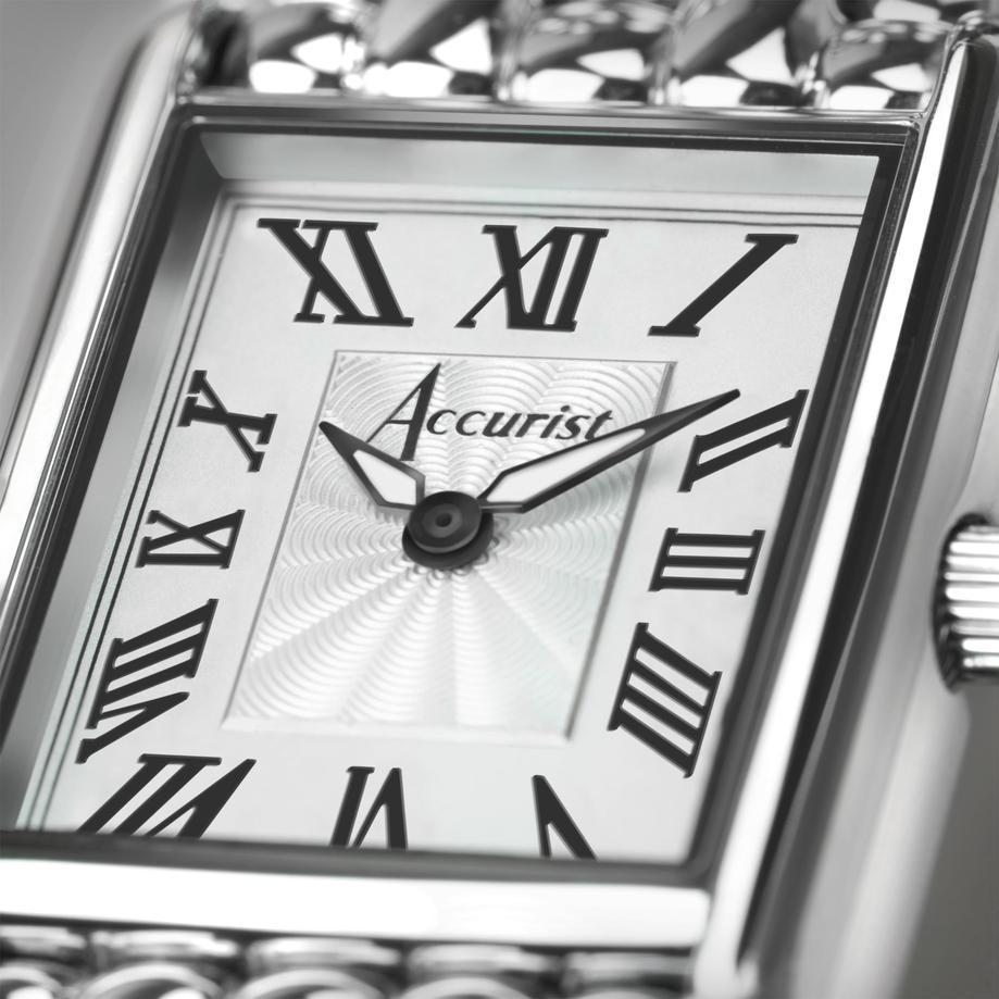 accurist Accurist Rectangle Ladies Watch | Silver Case & Stainless Steel Bracelet With White Dial | 26mm