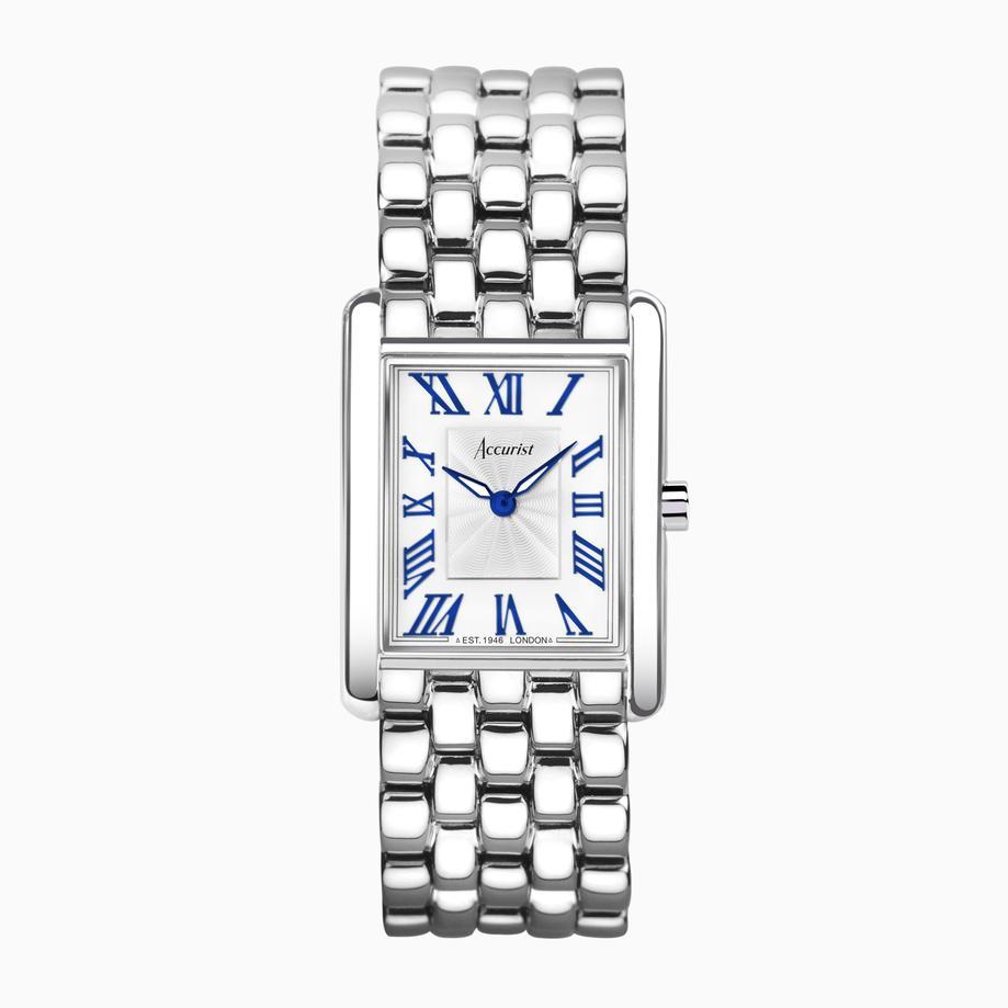 accurist Accurist Rectangle Ladies Watch | Silver Case & Stainless Steel Bracelet with White Dial | 26mm