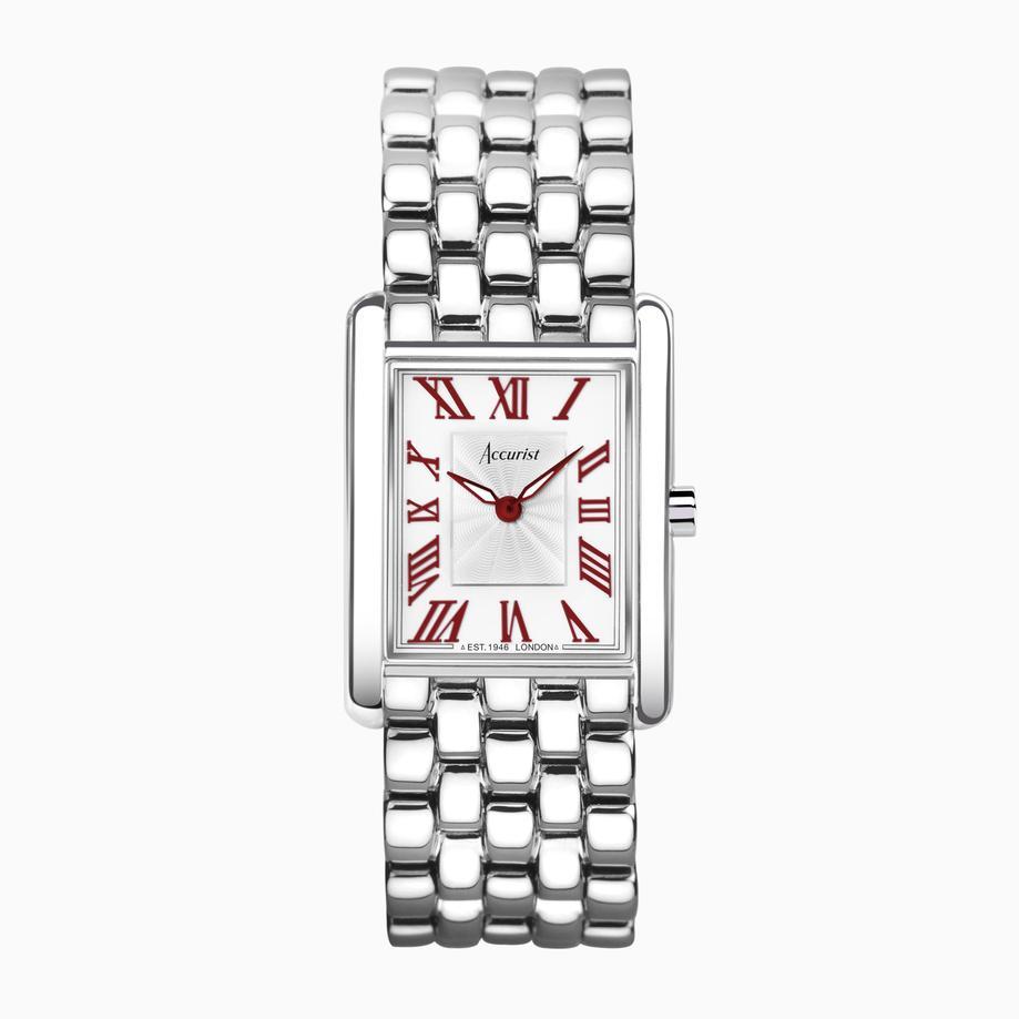 accurist Accurist Rectangle Ladies Watch | Silver Case & Stainless Steel Bracelet with White Dial | 26mm