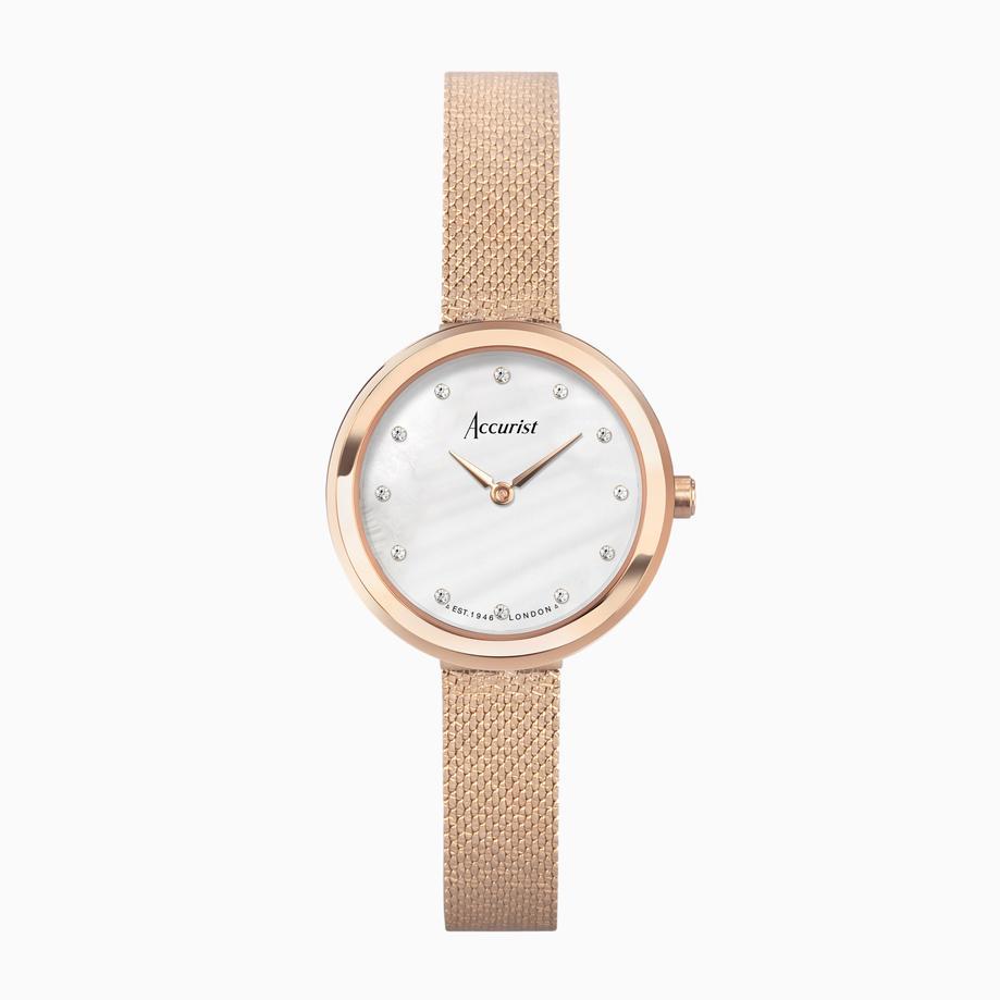 Accurist Accurist X Sarah Alexander Jewellery Ladies Watch Gift Set 28mm | Rose Gold Case & Stainless Steel Bracelet With Mother Of Pearl Dial | Echo Moonstone Necklace