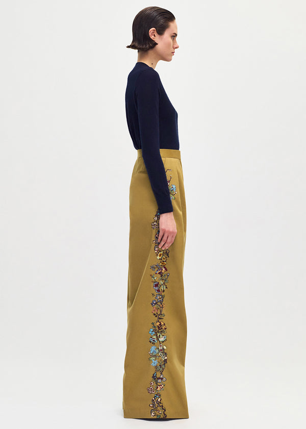 Adam Lippes Embroidered Nils Pant Khaki Multi