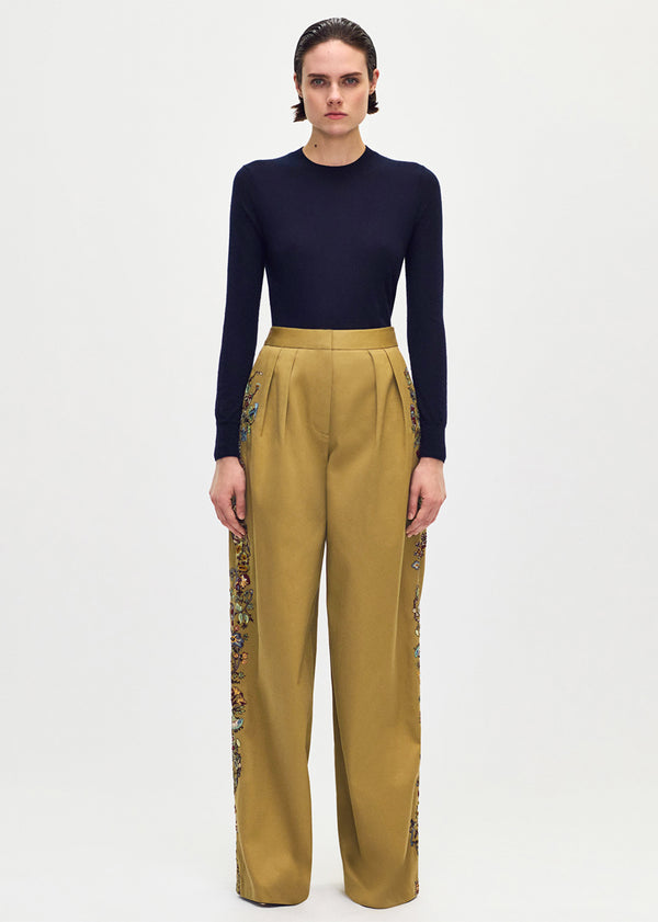 adam lippes embroidered nils pant Khaki Multi