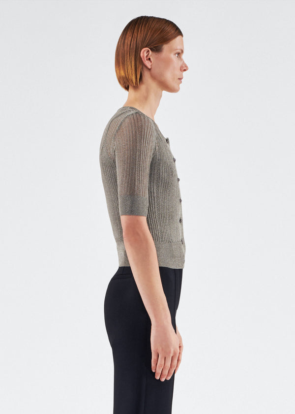 Adam Lippes Short Sleeve Cardigan Nickel