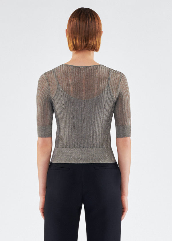 Adam Lippes Short Sleeve Cardigan Nickel