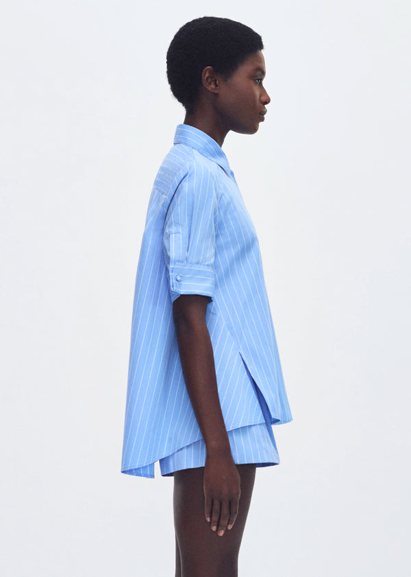 Adam Lippes Stripe Trapeze Shirt Pale Blue/White