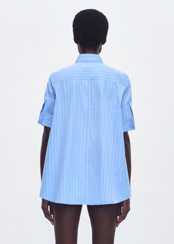 Adam Lippes Stripe Trapeze Shirt Pale Blue/White