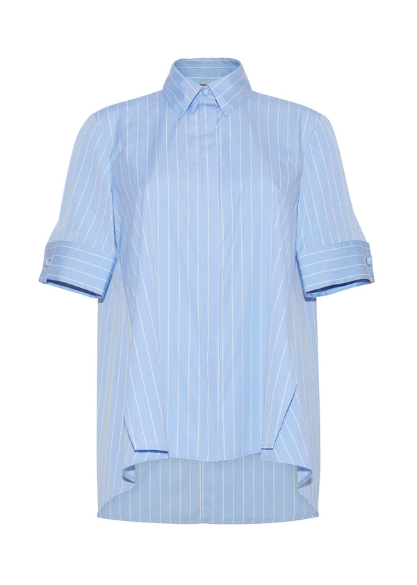 Adam Lippes Stripe Trapeze Shirt Pale Blue/White