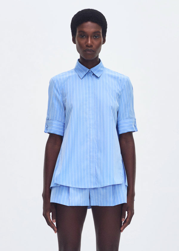 adam lippes stripe trapeze shirt Pale Blue/White