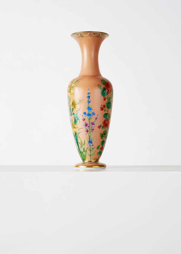 Adam Lippes Baccarat Pair Of Opaline Glass Floral Vases 19th C