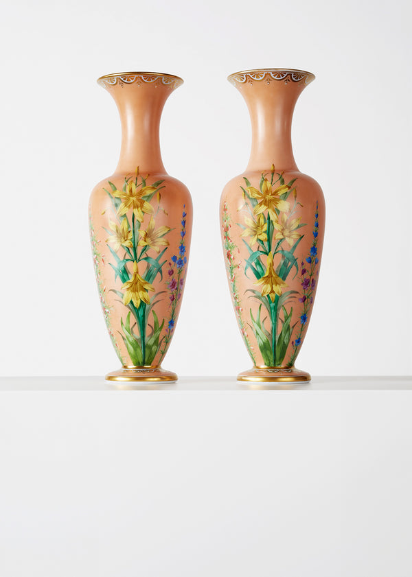adam lippes baccarat pair of opaline glass floral vases 19th c