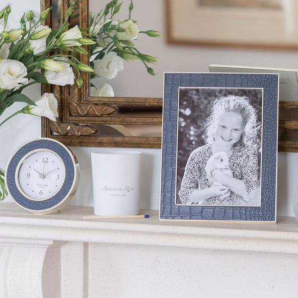 Addison Ross Blue Croc Silver Alarm Clock