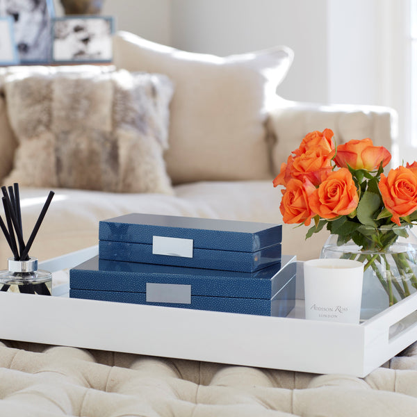 Addison Ross Blue Shagreen Box With Silver