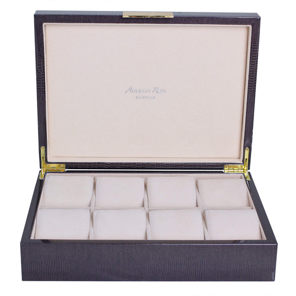 addison ross Brown Crocodile Watch Box: Gold Trim
