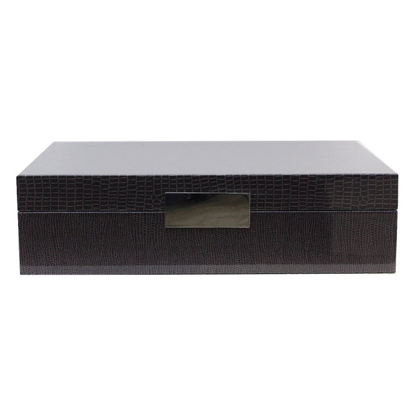 Addison Ross Brown Crocodile Watch Box: Silver Trim