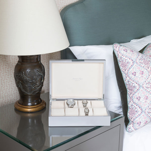 Addison Ross Chiffon Gray Watch Box: Silver Trim