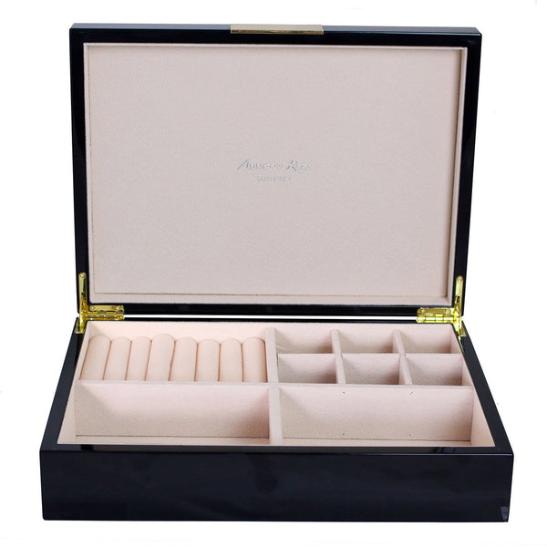 addison ross Large Black Jewellery Box with Gold