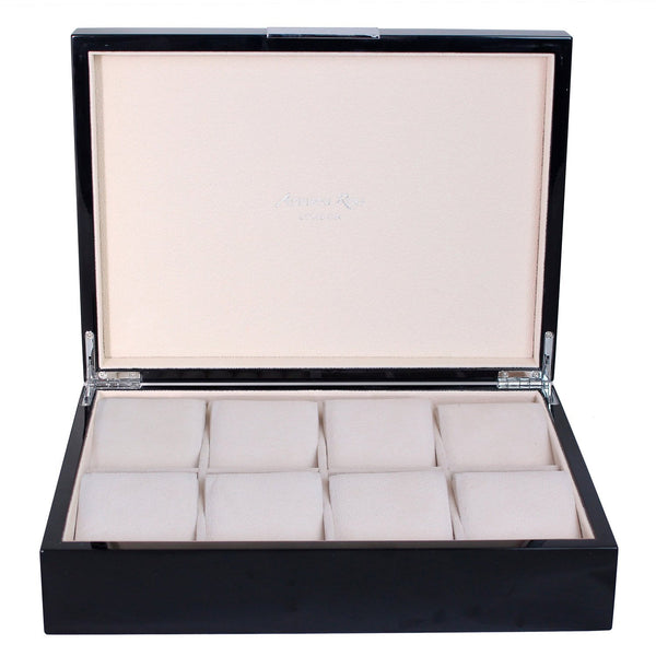 Addison Ross Large Black Watch Box With Silver