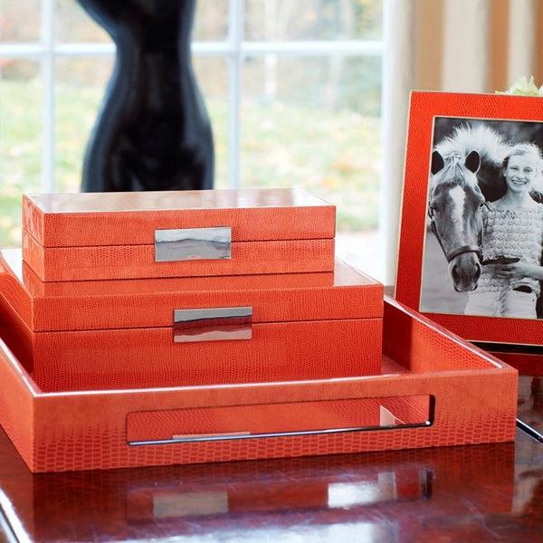 Addison Ross Large Orange Croc & Silver Watch Box