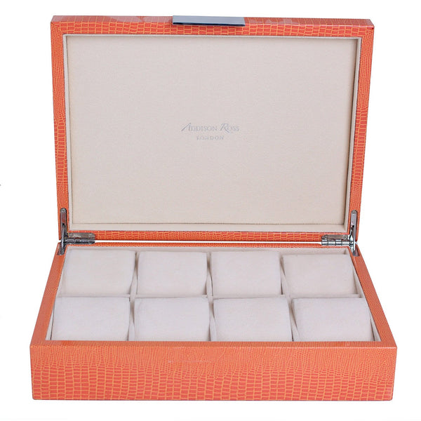 addison ross Large Orange Croc & Silver Watch Box