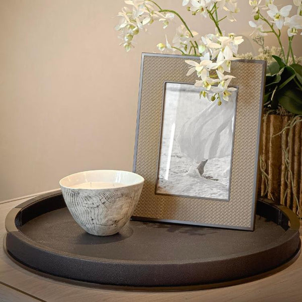 Addison Ross Large Round Anthracite Shagreen Tray