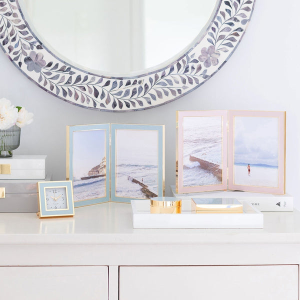 Addison Ross Pale Pink Enamel & Gold Double Frame