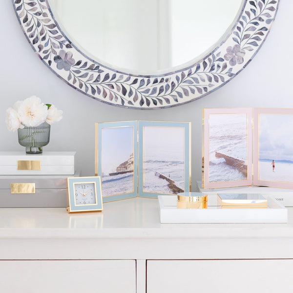 Addison Ross Powder Blue Enamel & Gold Double Frame