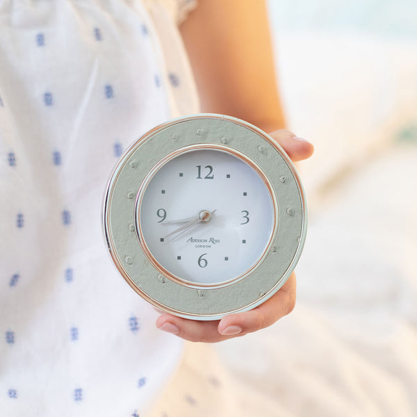 Addison Ross Shadow Ostrich Silver Alarm Clock