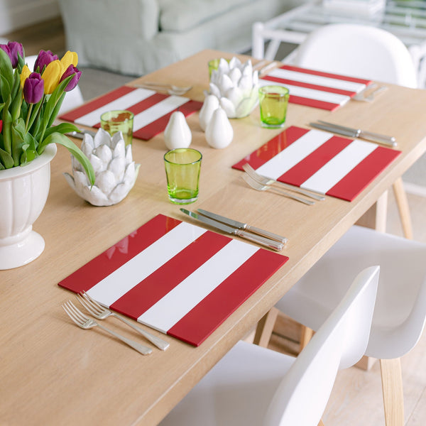 Addison Ross Burgundy & White Lacquer Placemats – Set Of 4