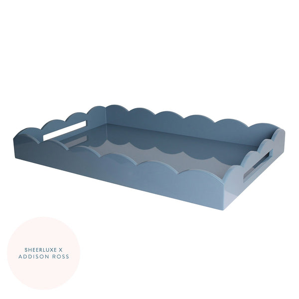 addison ross Chambray Blue Large Lacquered Scallop Ottoman Tray – Limited Edition