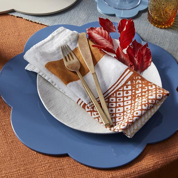Addison Ross Chambray Blue Large Scallop Lacquer Placemats – Set Of 4