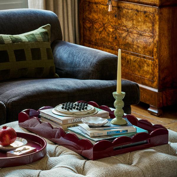 Addison Ross Cherry Large Lacquered Scallop Ottoman Tray