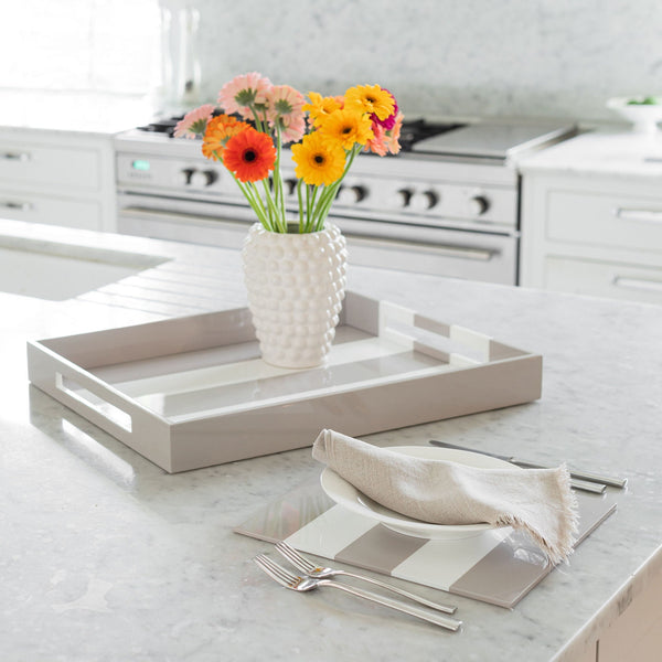 Addison Ross Chiffon Grey Striped Large Lacquered Ottoman Tray