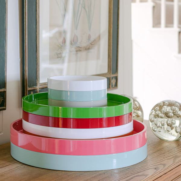 Addison Ross Eau De Nil Straight Sided Round Large Lacquered Tray