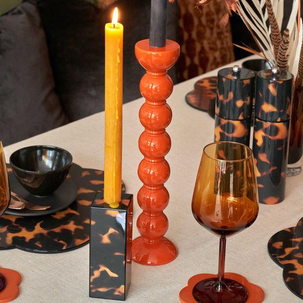 Addison Ross Faux Tortoiseshell Lacquer Medium Candlestick - 14cm
