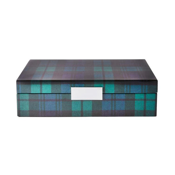 Addison Ross Large Black Watch Tartan Box With Silver