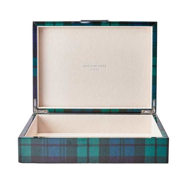 addison ross Large Black Watch Tartan Box with Silver
