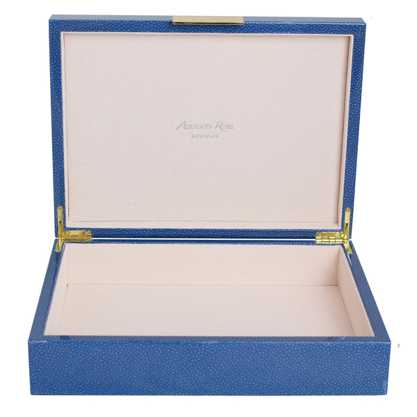 addison ross Large Blue Shagreen Lacquer Box with Gold