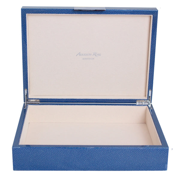 addison ross Large Blue Shagreen Lacquer Box with Silver