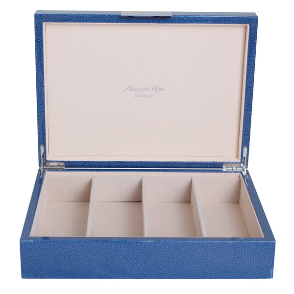 addison ross Large Blue Shagreen & Silver Glasses Box